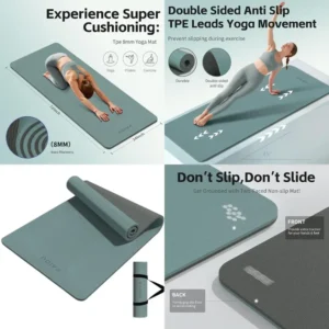 8mm Thick TPE Yoga Mat – Non-Slip, Odorless, Tear-Resistant with Carry Strap