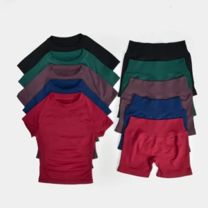 Women's Yoga Sports Set – Lightweight Vest, Short Sleeve Top & High-Waisted Gym Shorts