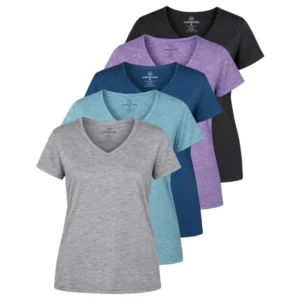 Real Essentials 5-Pack Women's Dry-Fit Short Sleeve V-Neck T-Shirt – Workout, Fitness & Yoga Tops
