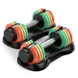 Adjustable Dumbbell Set Pair 12.5LB/22.5LB 5-IN-1 Free Weight Set with Rainbow-Colored Weight Plates