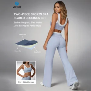 Airila Women's Yoga Set 2-Piece Sportswear – Color-Block High-Waisted Flared Pants & Crop Top Fitness Outfit