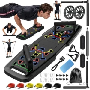 Push-Up Board Home Gym System – Portable Exercise Kit with Pilates Bar, Ab Roller, Resistance Bands & 20 Fitness Accessories