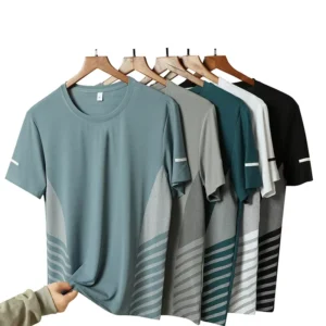 Men's Ice Silk Quick-Dry Performance T-Shirt – Breathable Short Sleeve Reflective Workout Top (Up to 5XL)
